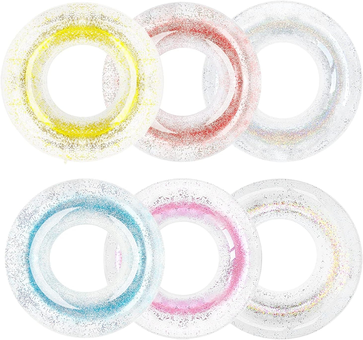 Pool Floats, Glitter Pool Float with Confetti, Summer Pool Floats Tube Pool Toys Summer Beach Party, Transparent Inflatable Floating Tubes for Adults and Kids (Multicolor)