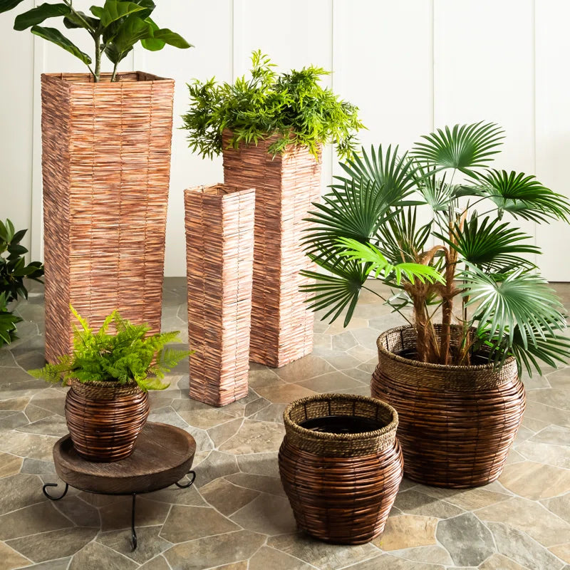 Aalam Reed Woven Nested round Planters, 3 Pieces