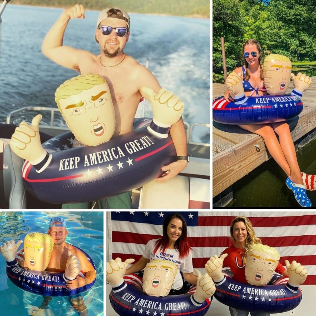 Keep America Great! Huge Hit Pool Float for Summer 2020, Re-Election Presidential Floats Inflatable Ring Swimming Tube