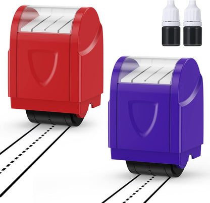 Dashed Handwriting Lines Practice Roller Stamp Parents and Teachers Roller Self-Inking Line Rolling Stamps Handwriting Practice Tool (Purple & Red)