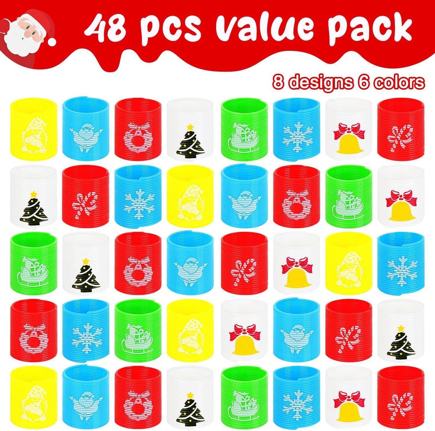 48 Pcs Christmas Mini Spring Toys, Xmas Coil Springs Stocking Stuffers Fidget Toys for Kids Christmas Party Favors Goodie Bag Fillers