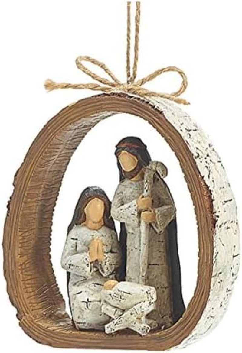 Birch Bark Ring Resin Holy Family Resin Ornament, a Dozen, Multicolor