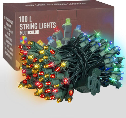 33FT 100 LED Christmas String Lights Indoor Outdoor Waterproof, Multi-Colored Christmas Lights Green Wire, Twinkle Lights Plug in for Tree Room Bedroom Wedding Christmas Decorations