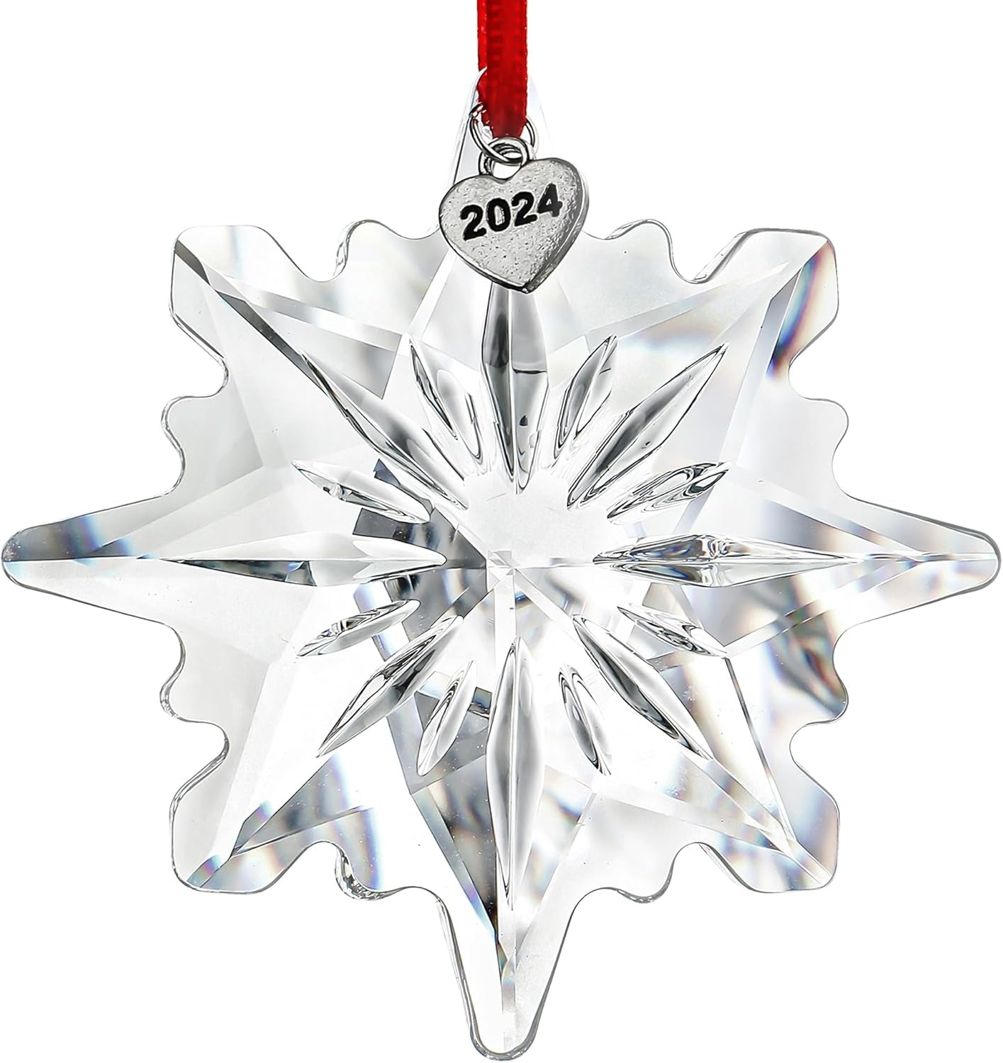 2024 Crystal Snowflake Ornament Clear Faceted Crystal Snowflake Christmas Ornament Crystal Sun Catcher Hanging for Home Decor