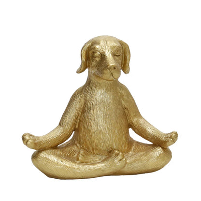 7" Yoga Meditation Dog Figurine - Gold Polyresin Decorative Statue for Home, Office, Patio, Garden, Indoor Decor, Yoga Studio, Yogi Gift Idea