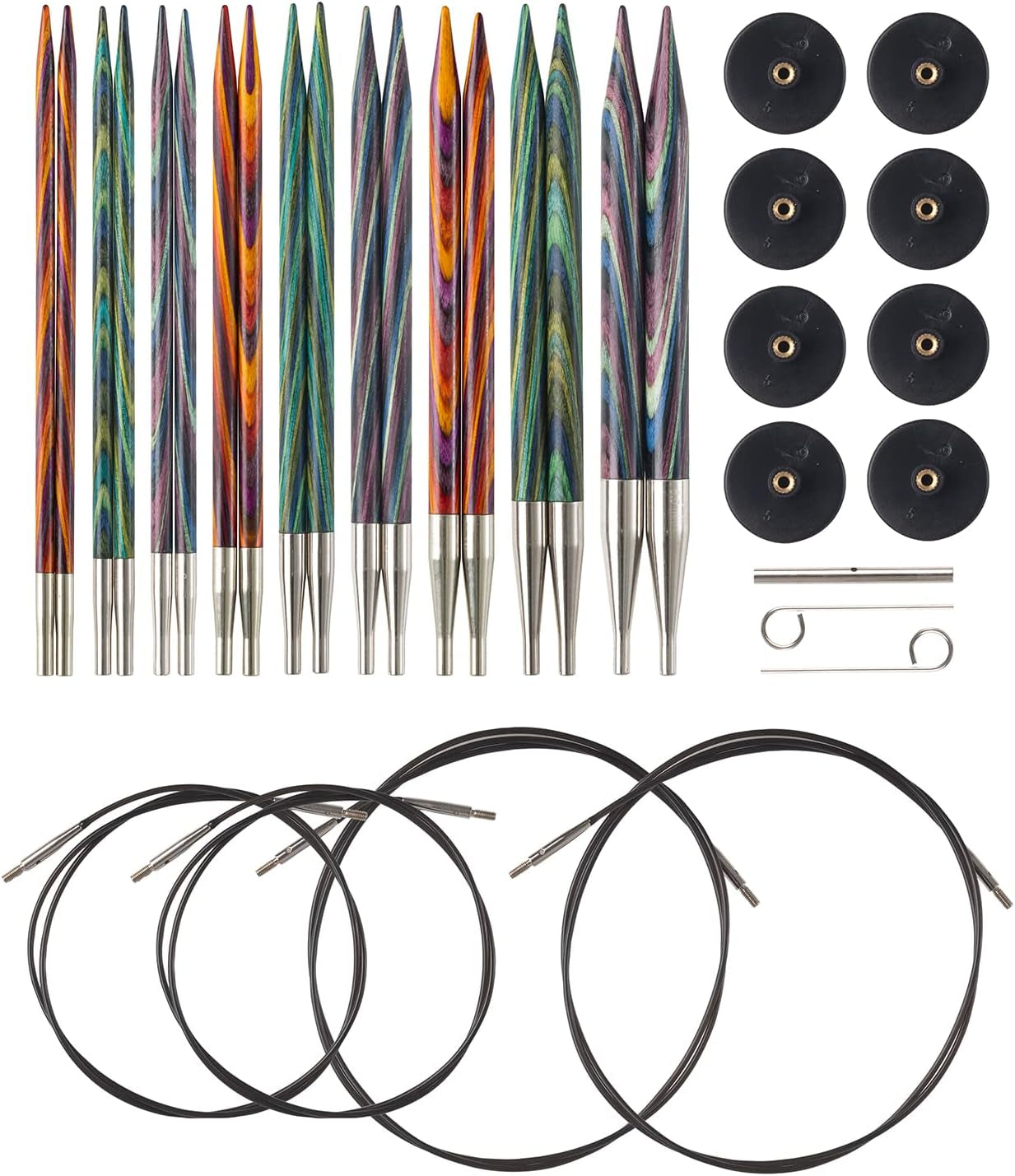 Options Wood Interchangeable Knitting Needle Set - US 4-11 (Rainbow)