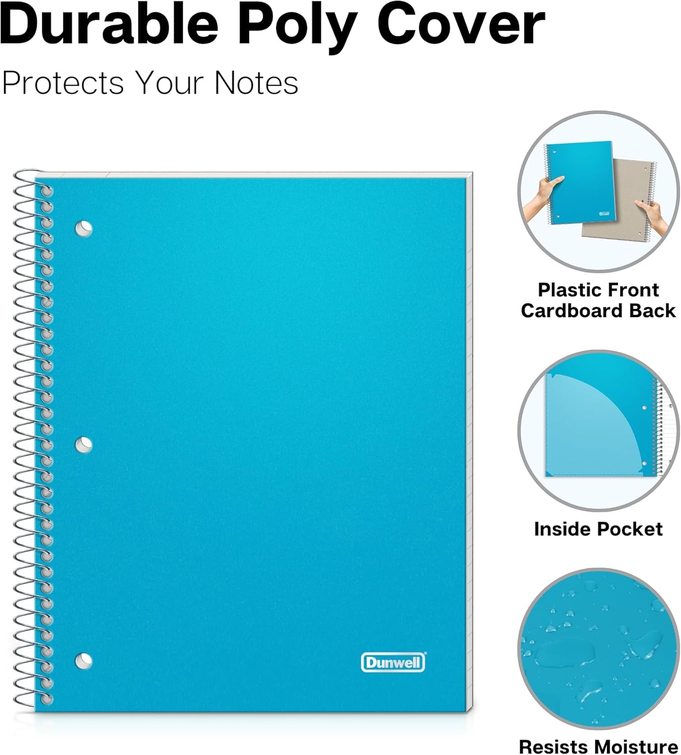 1-Subject Notebook, Wide Ruled Notebook, Blue Plastic Cover, 100 Sheets (200 Pages) 8X10.5 3-Hole Easy Tear-Off Pages, Single Subject Spiral Note Book for Kid, School Notebook