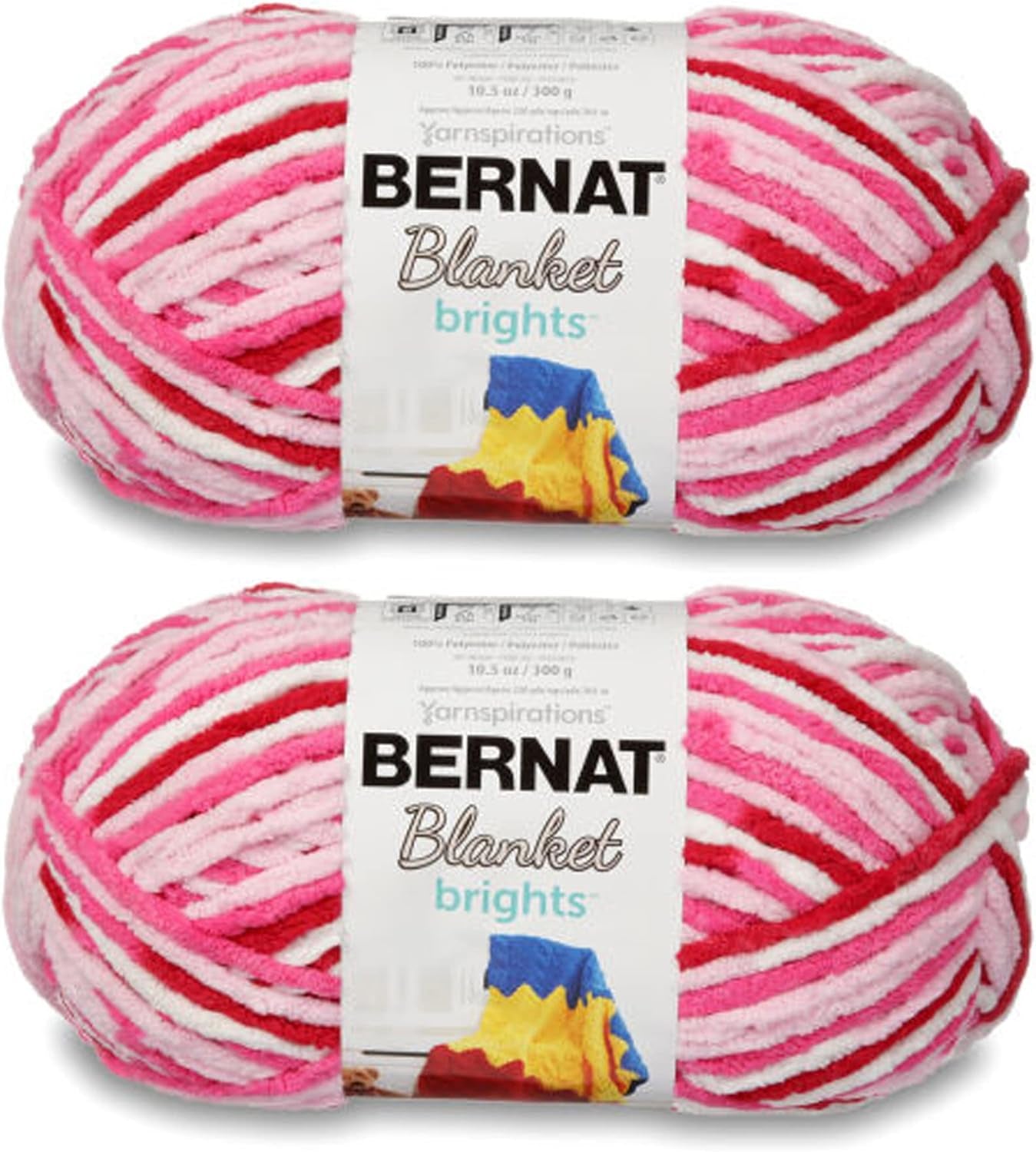 Blanket Brights Red White & Boom Yarn - 2 Pack of 300G/10.5Oz - Polyester - 6 Super Bulky - 220 Yards - Knitting/Crochet