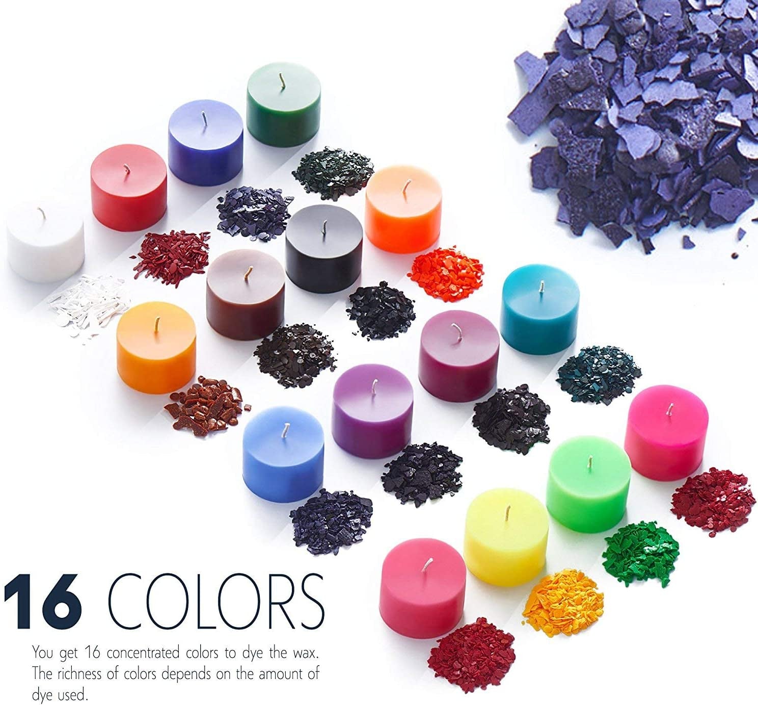 Candle Dyes for Soy Candle Making - Wax Сolor Dye Color Chips for Soy Wax - 16 Popular Colors Wax Dye Flakes
