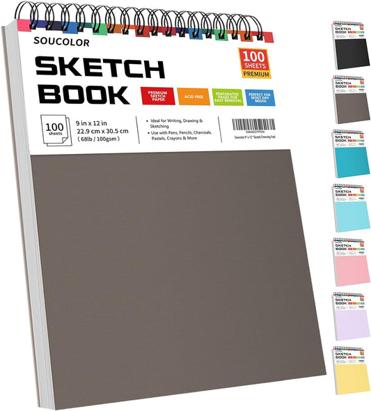 9" X 12" Sketch Book, 1-Pack 100 Sheets Spiral Bound Art Sketchbook, Acid Free (68Lb/100Gsm) Artist Drawing Book Paper Painting Sketching Pad