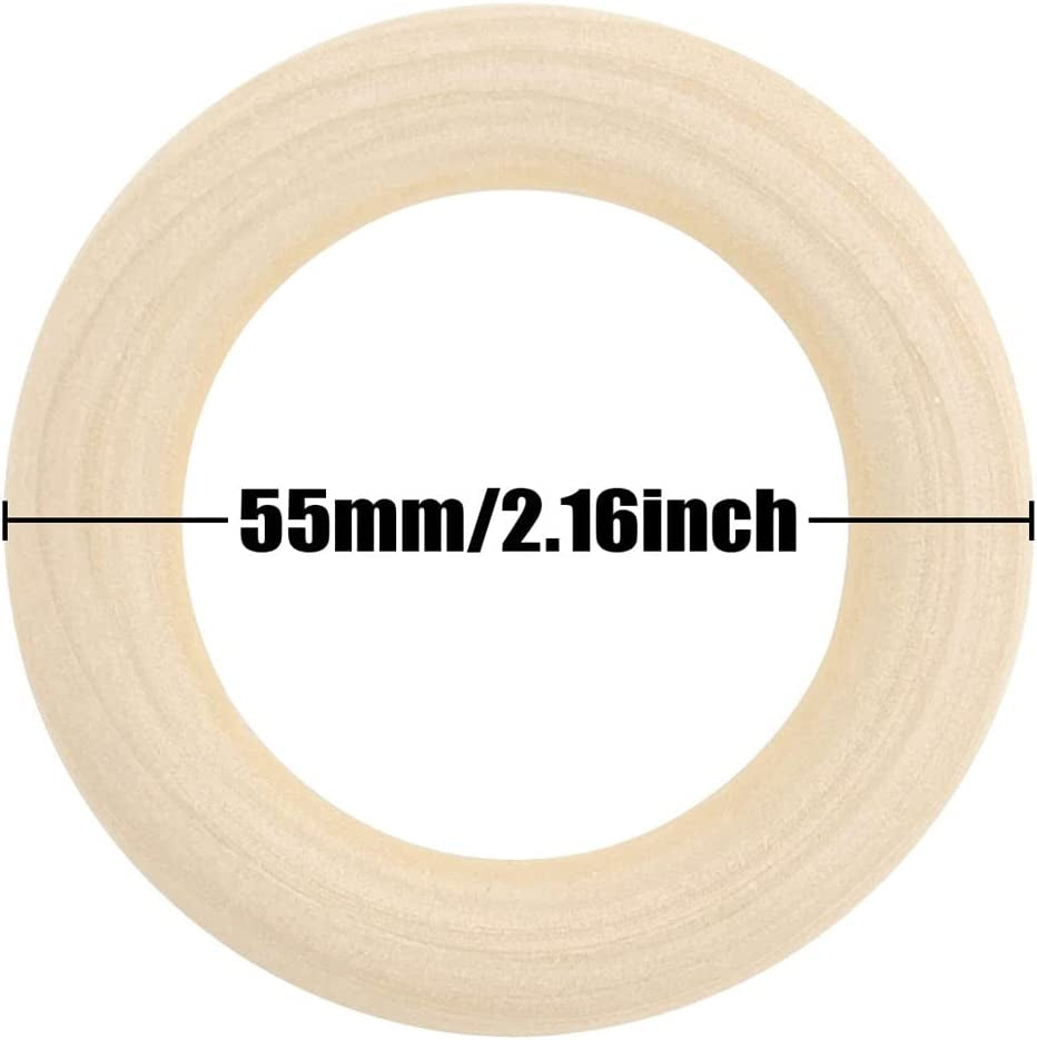 20PCS Natural Wood Rings for Crafts, Macrame Rings for DIY, Wooden Rings without Paint, Pendant Connectors 55Mm/2.2Inch