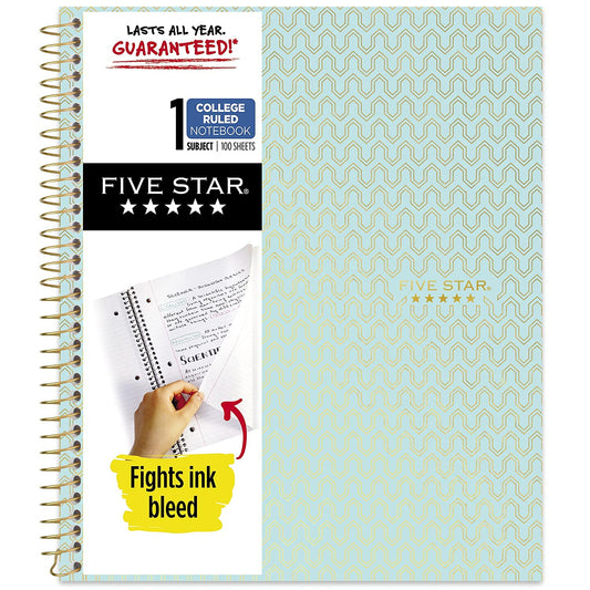 Five Star Spiral Notebook + Study App, 1-Subject, College Ruled Paper, 11" X 8-1/2", 100 Sheets, Design Will Vary (06348)