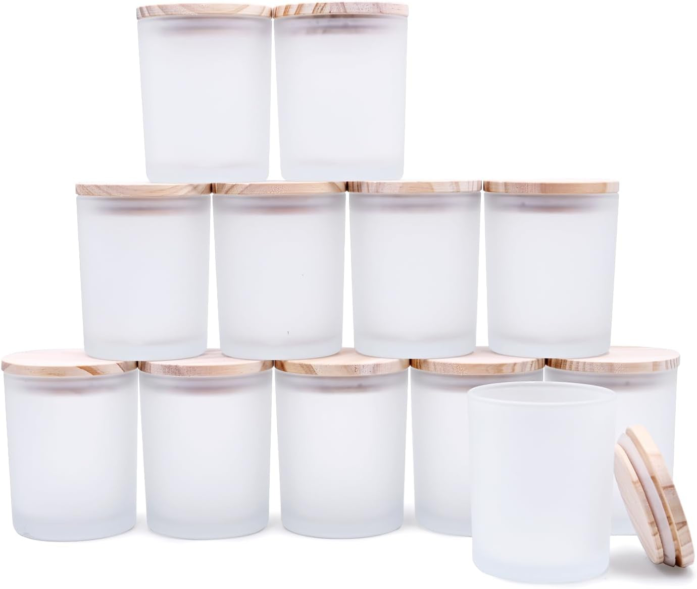 Thick Candle Jars for Making Candles 12 Pcs, 7 OZ Empty Jars with Wood Lids for Candle Making, Sample Container - Dishwasher Safe, Clear