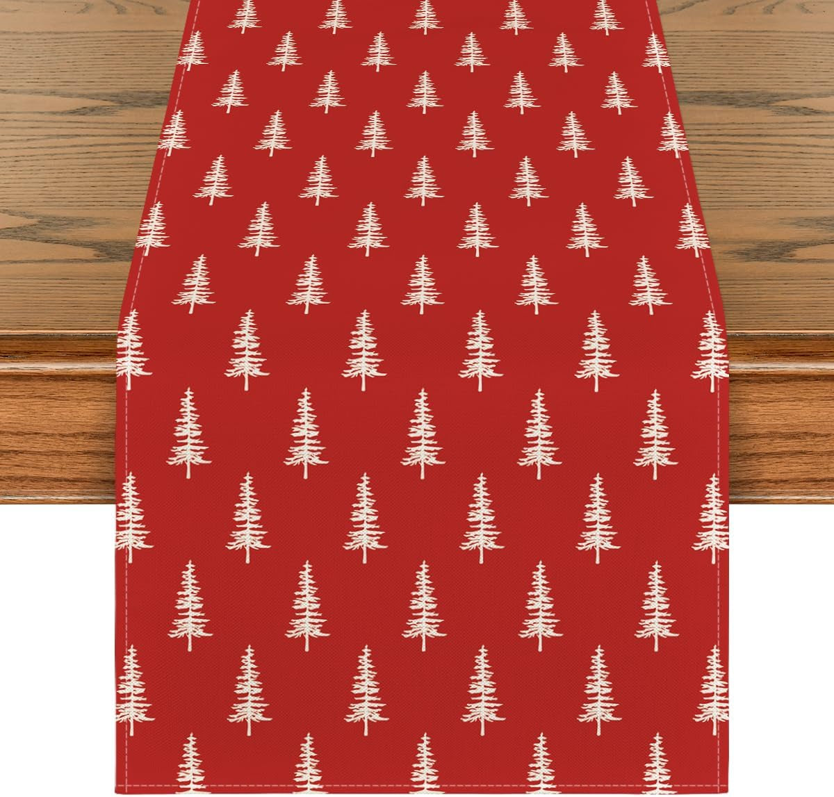 Red Xmas Tree Christmas Table Runner, Seasonal Winter Kitchen Dining Table Decoration for Home Party Decor 13X72 Inch