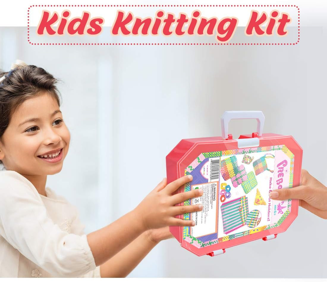 Weaving Loom Kit Toys for Kids and Adults, Potholder Loops Crafts for Girls Ages 6 7 8 9 10 11 12, 7" Pot Holder Loom Knitting Kits and Gifts for Kids and Beginners, Make 6 Masterpieces