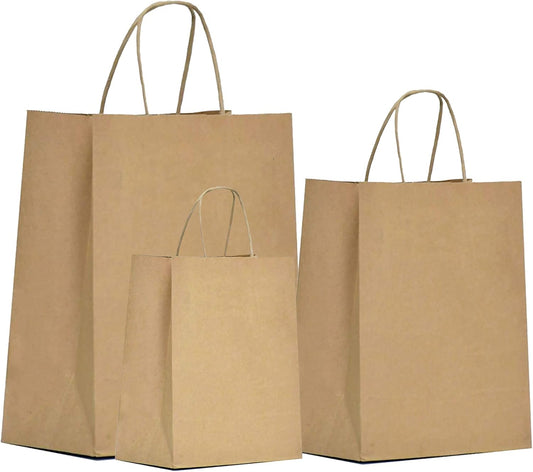 Kraft Paper Bags Bulk 6X3.25X8 & 8X4.25X10.5 & 10X5X13 Paper Gift Bags, Kraft Bags, Brown Paper Bags, Craft Bags, Kraft Shopping Bags with Handles, 25 Pcs Each, Large & Medium & Small