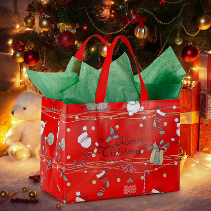 12 Pack Large Christmas Gift Bag Reusable Tote Bags with Handle, Non-Woven Christmas Bag for Holiday Xmas Event Party