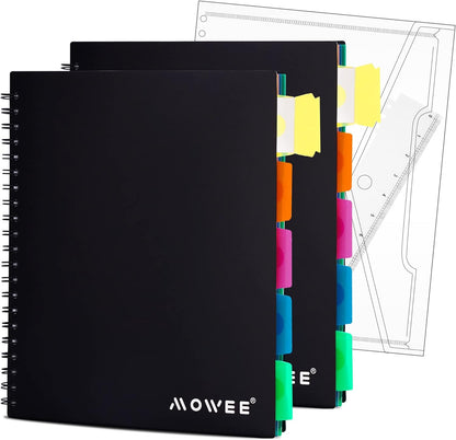 Spiral Notebook - 5 Subject Notebook, College Ruled Notebook with Dividers Pocket, Tabs Label, 11" Ruler, 200 Pages, for Writing Journal, Home & Office, School Supplies, 8.5''X11''Black