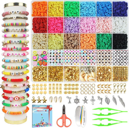 5100 Clay Beads Bracelet Making Kit, Flat Preppy Beads for Friendship Jewelry Making,Polymer Heishi Beads with Charms Gifts for Teen Girls Crafts for Girls Ages 8-12