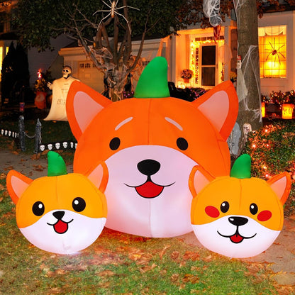 5 FT Long Halloween Inflatables Pumpkin Dog Outdoor Decorations Blow up Yard Dog Head Combo Decoration with Built-In Leds for Indoor Party Garden Lawn Holiday Decor