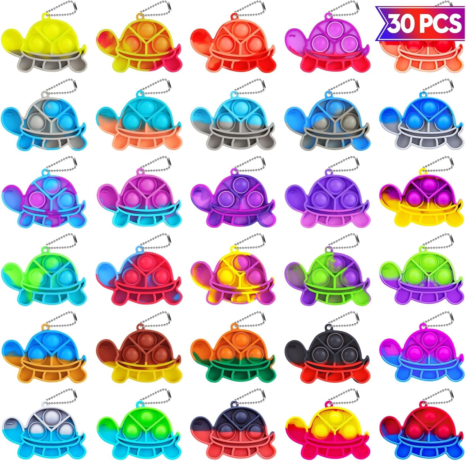 Pop Fidget Toys Bulk Its Kids Party Favors 30 PCS Turtle Toys Mini Pop Keychain It Sensory Fidget Toy Pack Fidgets for Classroom Prizes for Kids Students Carnival Prizes Birthday Goodie Bag Stuffers