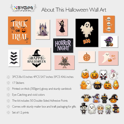 Halloween Wall Art– 12 Pcs Halloween Room Decor– Gothic Wall Decor Skeleton Posters Halloween Art Prints for Halloween Gallery Wall for Parties, Girls-Home Living Room Bedroom Decor (UNFRAMED)