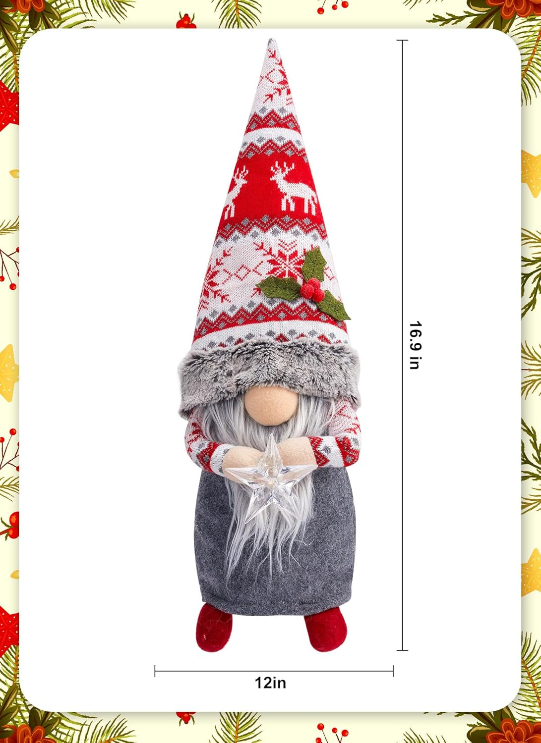 Gnome Christmas Tree Topper with 12Pcs Hanging Gnomes Ornaments,27.5 Inch Large Swedish Tomte Gnome Christmas Ornaments Santa Gnomes Plush Scandinavian Christmas Decorations Holiday Home Décor