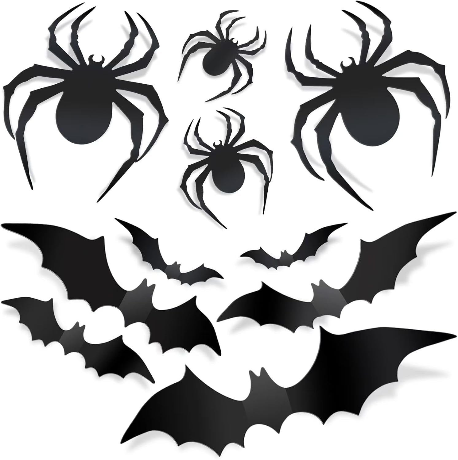 80 Pcs Halloween Decorations 3D Bat and Spider Stickers Decor, Halloween Home Decoration Stickers DIY Halloween Party Supplies, 56 Bats and 24 Spiders Decors