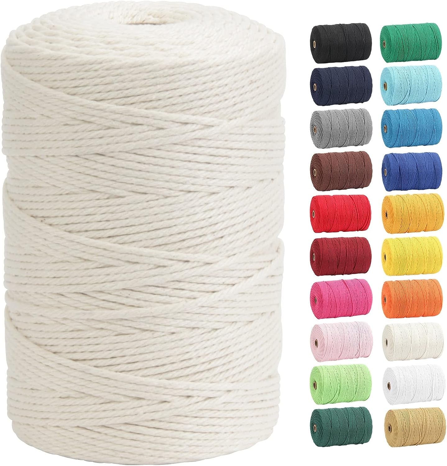 Macrame Cord,  100% Natural Cotton Rope 3Mm X 328 Yards 4 Strand Twisted Macrame Rope Cotton Twine String for DIY Crafts Knitting Dream Catcher Plant Hanger Wedding Decor