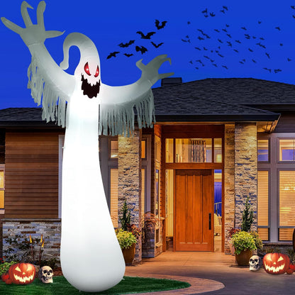 12 FT Halloween Decoration Inflatable Ghost, Blow up Animated Red Eyes Ghost with Build-In Leds, Outdoor Scary Inflatable Decoration for Front Yard, Porch, Lawm or Halloween Party