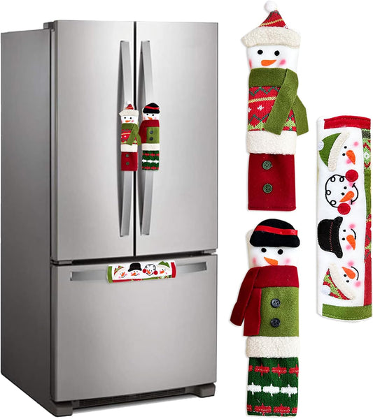 3 Piece Set Christmas Snowman Refrigerator Door Handle Covers Appliance Handle Covers Christmas Decorations Fits Standard Size Kitchen Refrigerator Microwave Oven or Dishwasher