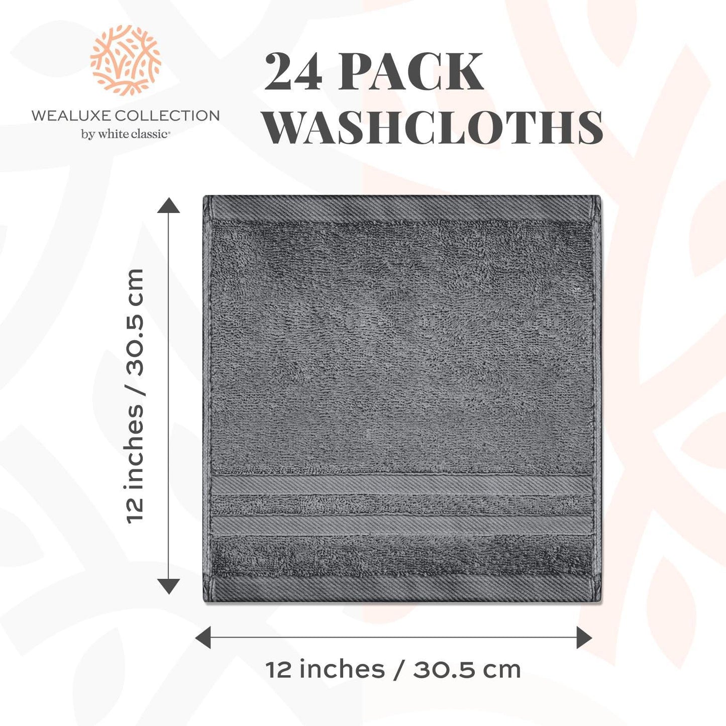 Wealuxe Grey Washcloths for Body and Face Towel Cotton Wash Cloths Bulk 24 Pack