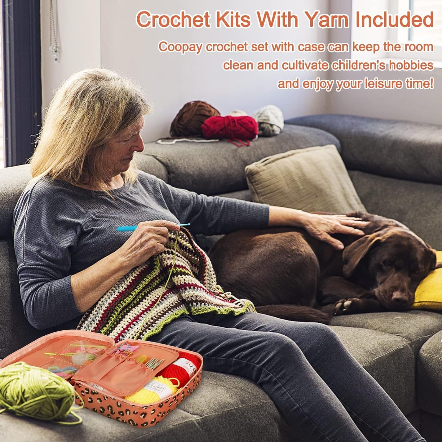 Crochet Kit Beginners Crochet Hook Set with Crochet Yarn,58Pcs Portable Crochet Set Ergonomic Crochet Hooks Travel Knitting Crochet Supplies