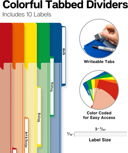 5-Subject Notebook College Ruled 8.5 X 11, 200 Sheets (400 Pages), Spiral Notebook 8.5X11 with Tabs, Movable Pocket Dividers, Front/Back Plastic Covers, Multi Subject Notebook