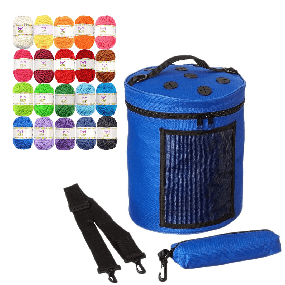 20 Acrylic Yarn Skeins with Crochet Bag-Knitting Bag Yarn Storage Organizer - Loomini