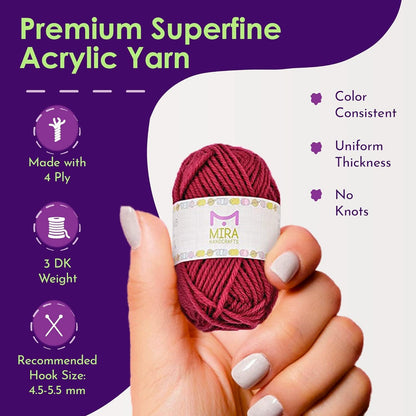 20 Acrylic Yarn Skeins with Crochet Bag-Knitting Bag Yarn Storage Organizer - Loomini