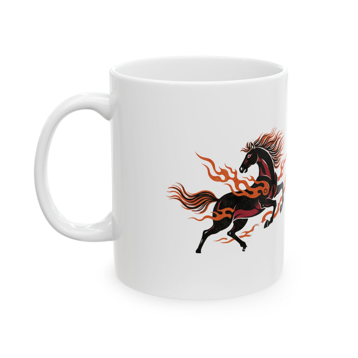 Fire Horse Rearing in Lotus Pond | 11oz Ceramic Coffee Mug for Lunar New Year | Family & Friend Gift | Paper Cut Folk Art
