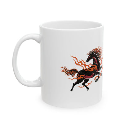 Fire Horse Rearing in Lotus Pond | 11oz Ceramic Coffee Mug for Lunar New Year | Family & Friend Gift | Paper Cut Folk Art