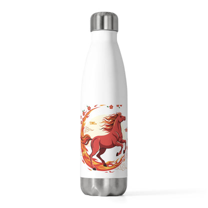 Fire Horse Lunar New Year Pose 009 | 20oz Insulated Stainless Steel Tumbler Bottle for Travel | CNY Family & Teacher Gift | Red Gold Paper-Cut Style