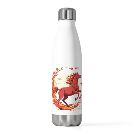 Fire Horse Lunar New Year Pose 009 | 20oz Insulated Stainless Steel Tumbler Bottle for Travel | CNY Family & Teacher Gift | Red Gold Paper-Cut Style