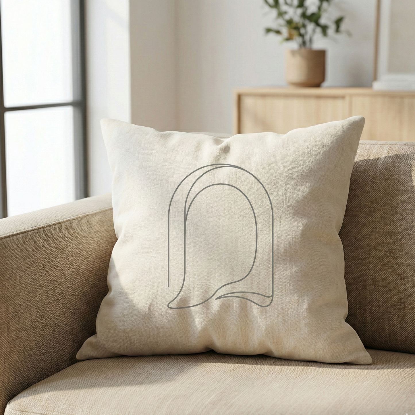Monogram 'Q' Minimalist Square Throw Pillow — Neutral Linen Accent