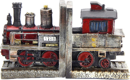 20928 Decorative Bookends Train Steam Locomotive Engine Industrial Car Salon Gear Book Ends Shelves Support Heavy Duty Rustic Vintage Style Noble Express