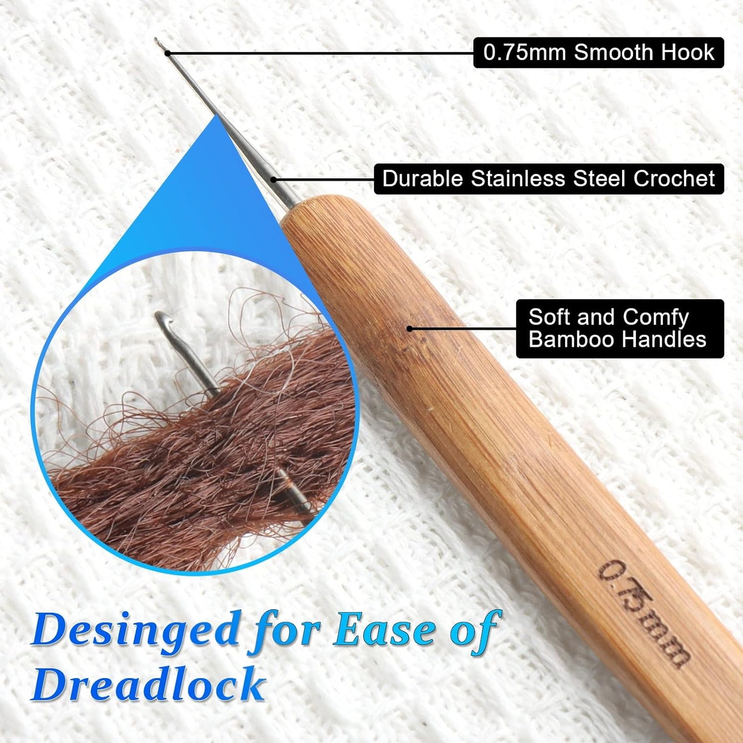 6PCS Dreadlock Crochet Hooks for Hair, Durable 0.75Mm Dreadlock Crochet Needle with Interlocking Tool for Locs, Excellent for Maintaining Real Dread Loc