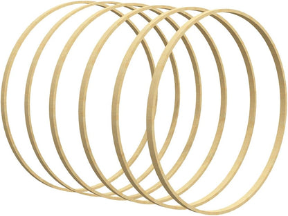6 Pack 12 Inch Wooden Bamboo Floral Hoops Wreath Rings for DIY Wedding Wreath Decor, Dream Catcher and Macrame Wall Hanging Crafts