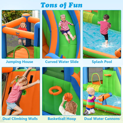 Inflatable Water Slide, 7 in 1 Mega Water Park Bounce House Waterslide Combo for Outdoor Fun W/735W Blower, Climbing Walls, Blow up Water Slides Inflatables for Kids and Adults Backyard Gifts