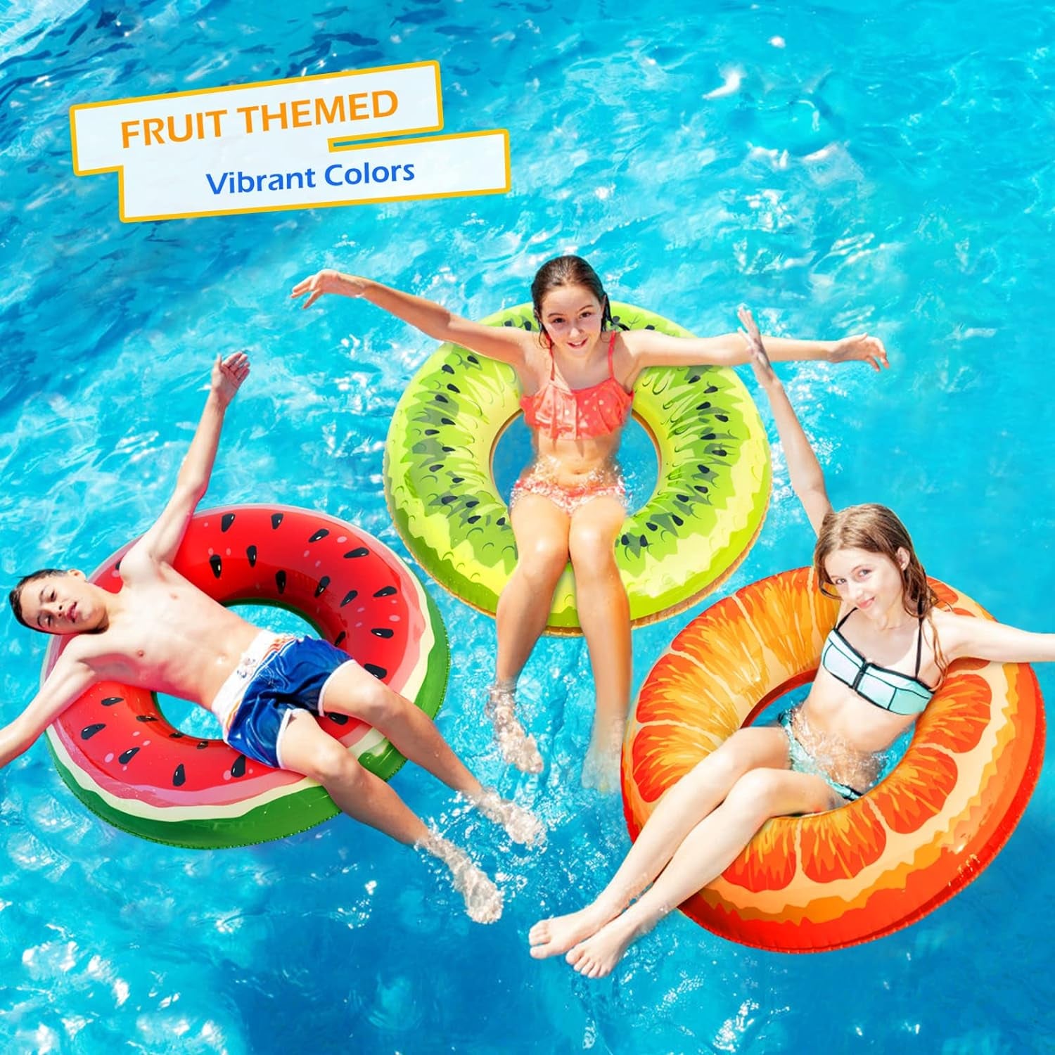 Inflatable Pool Floats Kids - 2 Pack Floaties Pool Tubes Swim Rings Fruit Water Floaty Watermelon Kiwi Inflatable Pool Toys Float for Swimming Pool Party Lake Beach Adults