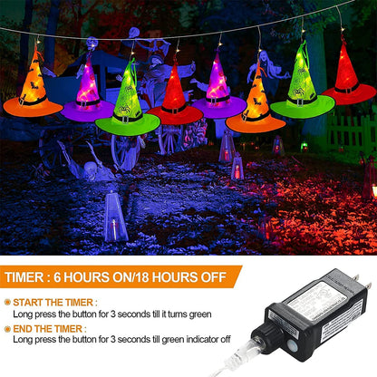 Halloween Decorations Lighted Witch Hats, 8Pcs Hanging Glowing Witch Hats 44Ft Halloween Outdoor Lights String with 8 Lighting Modes for Outdoor, Garden, Yard, Tree