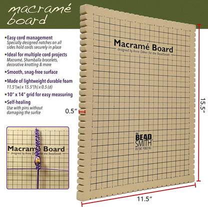 Macrame Board, 11.5 X 15.5 Inches, 0.5-Inch-Thick Foam, 10X14" Grid for Measuring, Bracelet Project with Instructions Included, Create Macrame and Knotting Creations