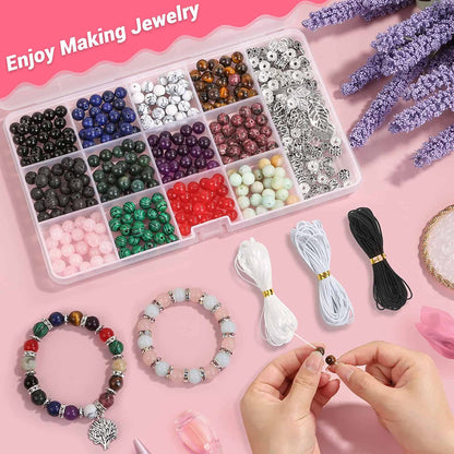 473Pcs Stone Jewelry Making Kit Crystal Stone Bracelet Making Kit for Adults, Crystal Natural Stone Healing Beads for Jewelry Making, Bracelet Making