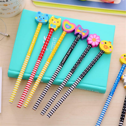 Pack of 120 Colorful 7.28 Inch Length Random Cartoon Eraser Pencils, Cute Pencils for Office, School Supplies Students Children Gift (120)